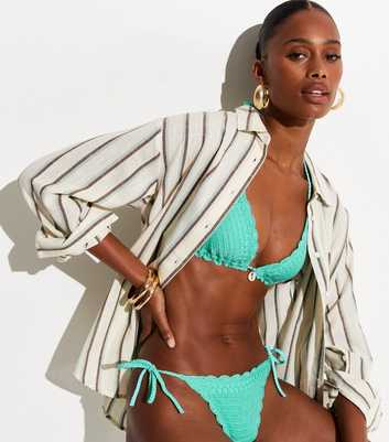 Turquoise Crochet Triangle Shell Bikini Top
