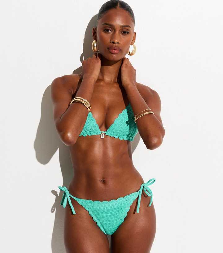 Turquoise Crochet Side Tie Bikini Bottoms