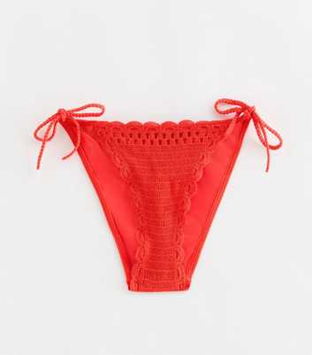 Bright Red Crochet Side Tie Bikini Bottoms