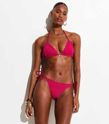 Dark Pink Crochet Side Tie Bikini Bottoms