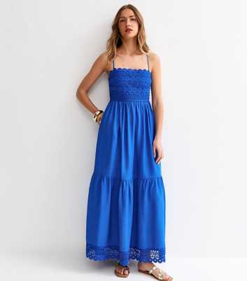 Blue Crochet Panel Beach Maxi Dress