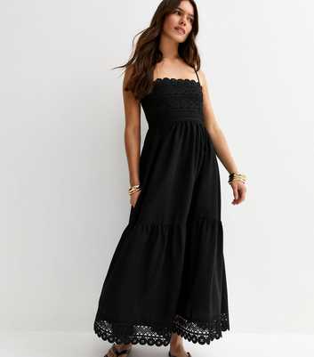 Petite Black Crochet Panel Maxi Dress