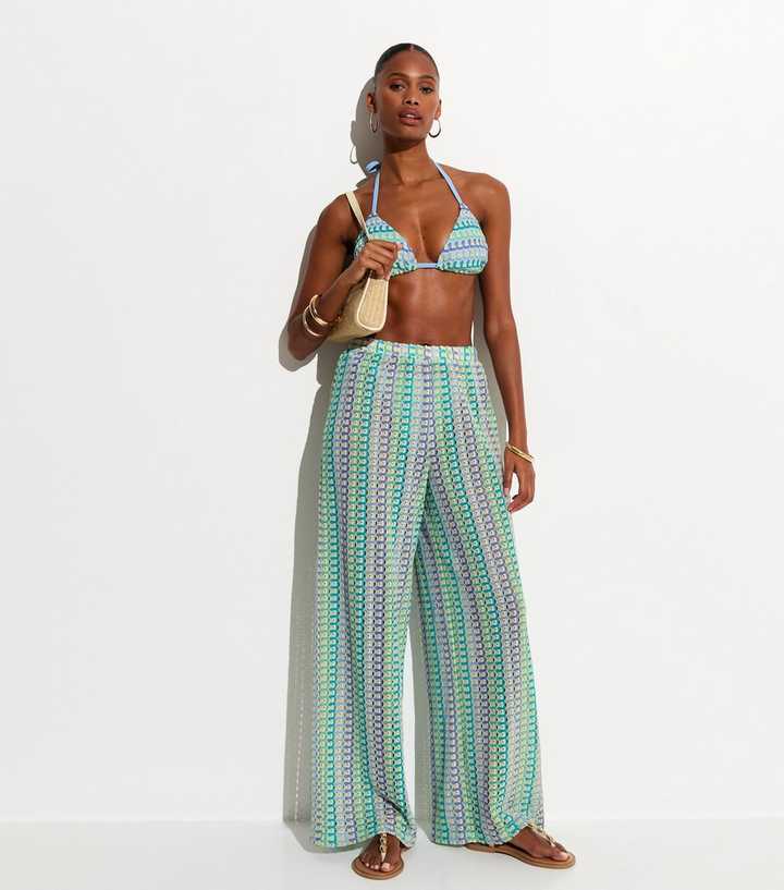 Blue Crochet Beach Wide Leg Trouser