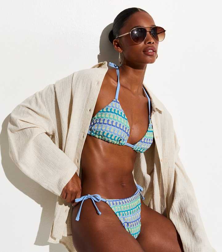 Blue Crochet Triangle Bikini Top