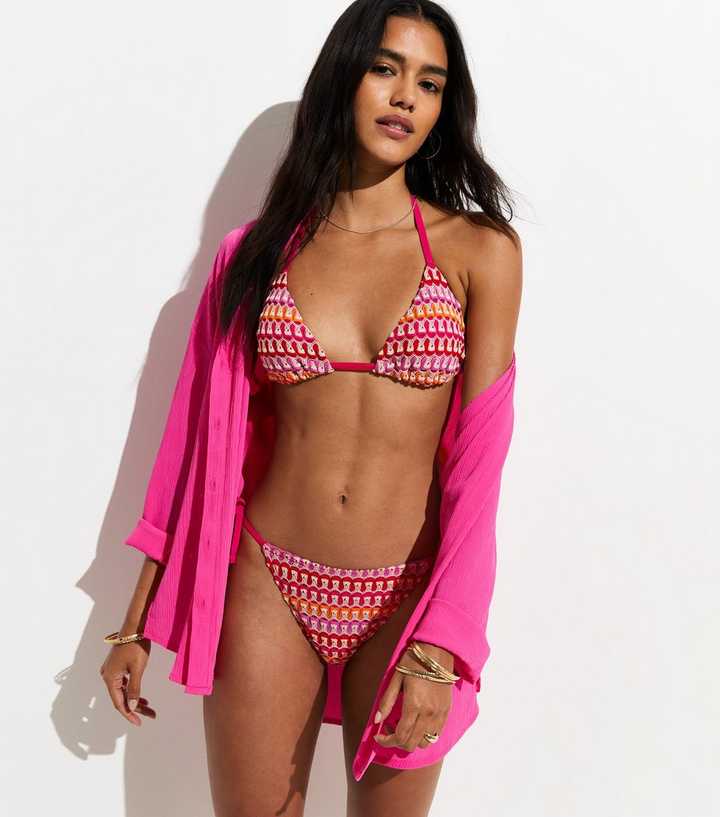 Dark Pink Crochet Removable Padding Bikini Top