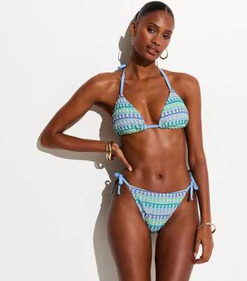Blue Crochet Side Tie Bikini Bottoms