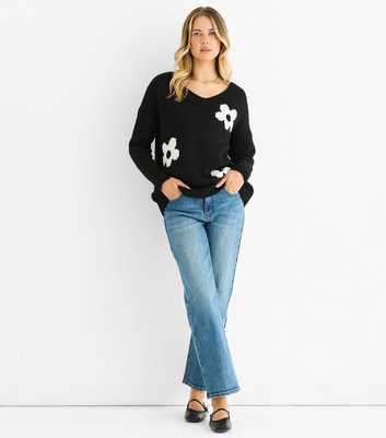 Gini London Black Flower Pattern Knit Jumper