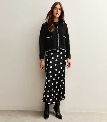 Black Polka Dot Bias Cut Midi Skirt