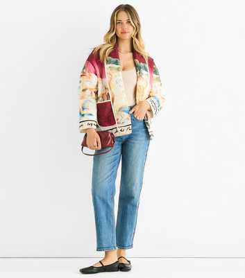 Gini London Light Burgundy Water Print Lightweight Quilted Jacket