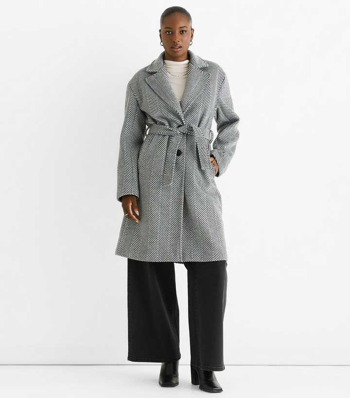 Gini London Black Chevron Longline Coat