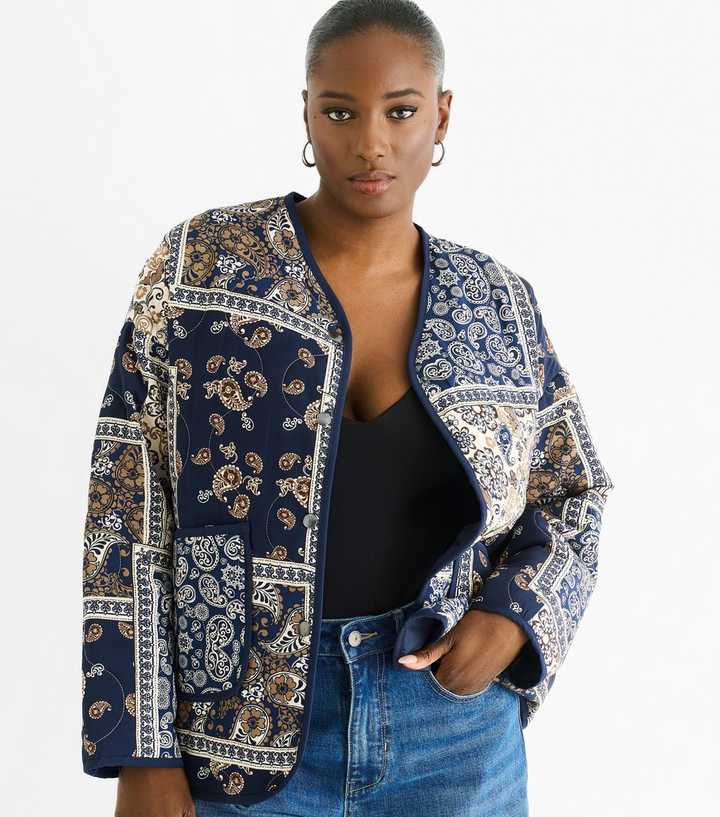 Gini London Tile Blue Pattern Lightweight Jacket