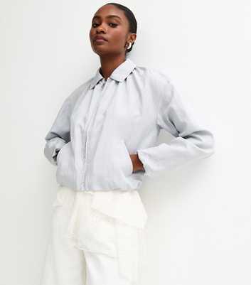Light Blue Bubble Hem Bomber Jacket