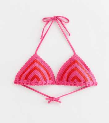 Pink and Orange Crochet Triangle Bikini Top