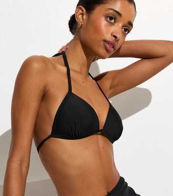 Black Tie Up Moulded Triangle Bikini Top