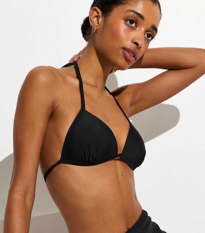 Black Tie Up Moulded Triangle Bikini Top