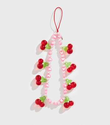 Skinnydip Pink Cherry Beaded Phone Strap