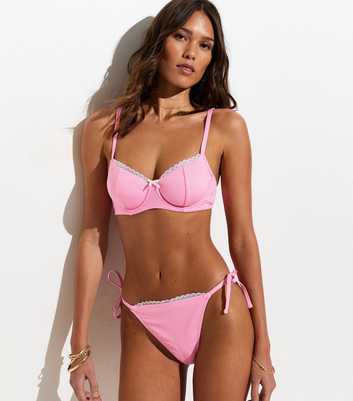 Pink Gingham Lace Tie Side Bikini Bottoms