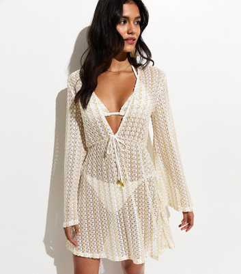 Gold Semi Sheer Lace Beach Kaftan Dress