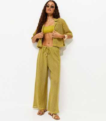 Petite Green Crochet Wide Leg Trousers