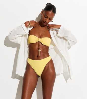 Light Yellow Crinkle Bandeau Bikini Top