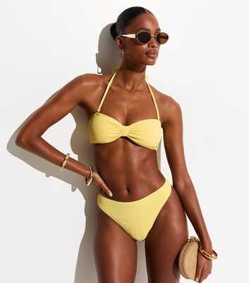 Light Yellow Crinkle Textured Hipster Bikini Bottoms