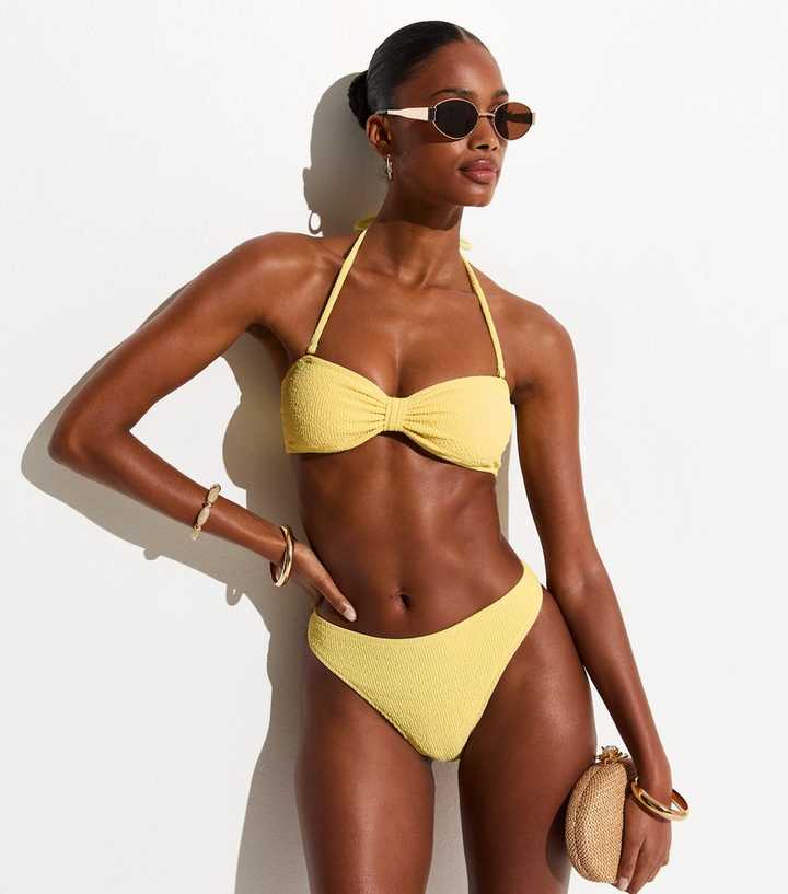 Light Yellow Crinkle Textured Hipster Bikini Bottoms