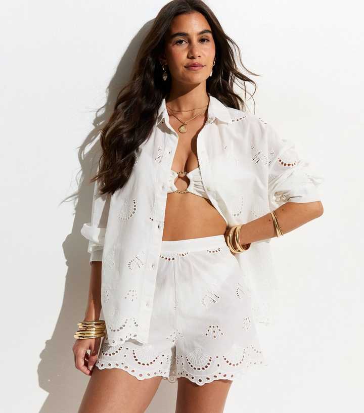 White Shell Cutwork Beach Shirt