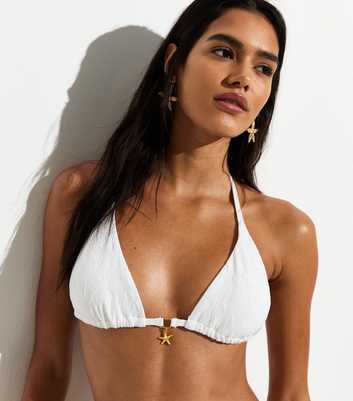 White Starfish Jacquard Triangle Bikini Top