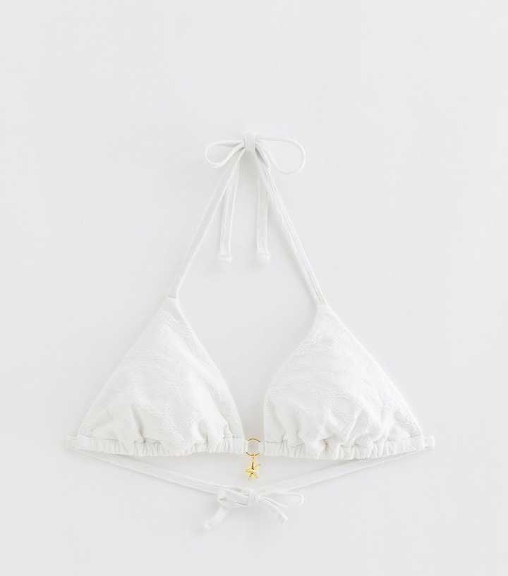 White Starfish Jacquard Triangle Bikini Top
