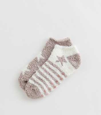 Girls Mink Star and Stripe Patterned Trainer Cosy Socks