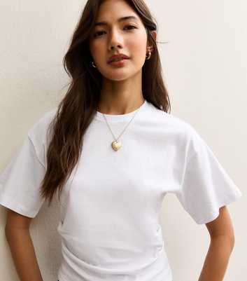 White Ruched Waist Crew Neck T-Shirt