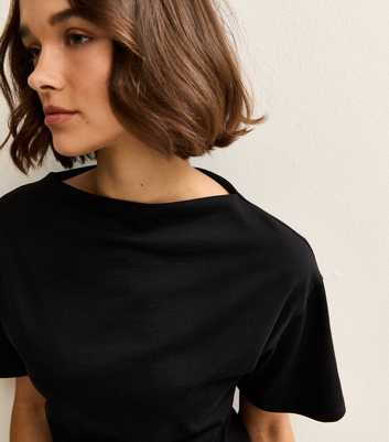 Black Fitted Waist Slash Neck T-Shirt