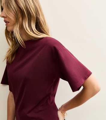Dark Burgundy Fitted Waist Slash Neck T-Shirt