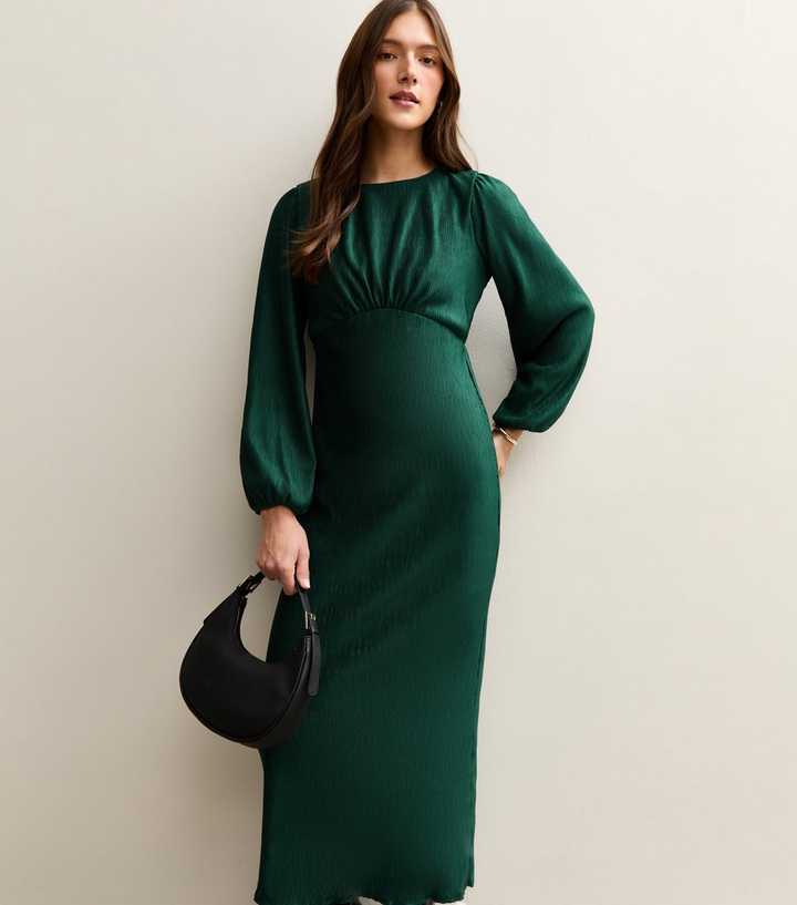 Dark Green Plisse Midi Dress