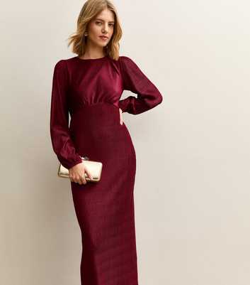Dark Burgundy Plisse Midi Dress