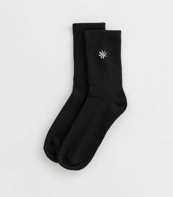 Black Daisy Embroidered Tube Socks