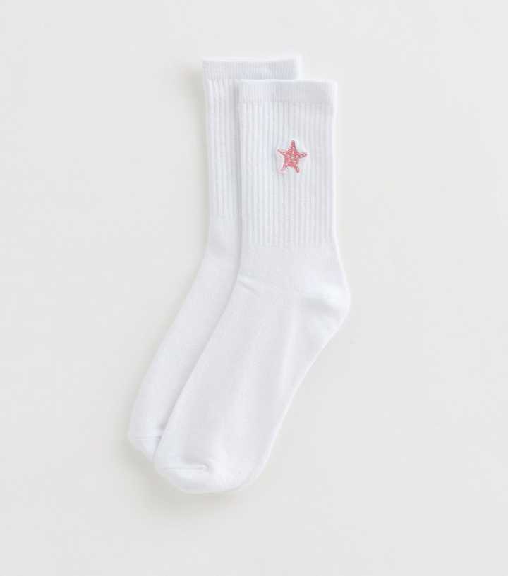 White Starfish Embroidered Ankle Socks