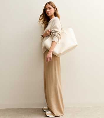 Camel Drawstring Waist Wide Leg Trousers