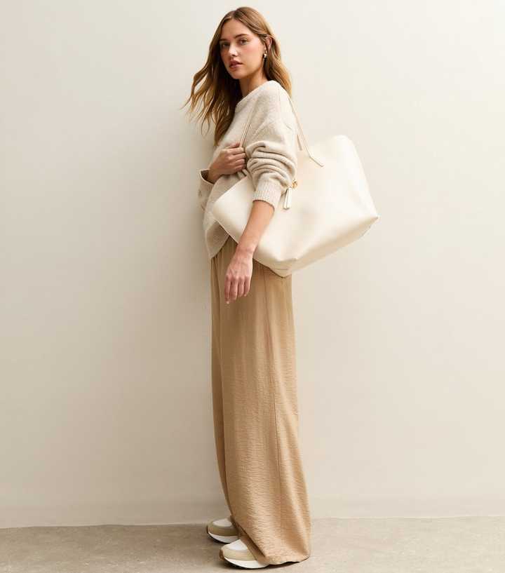 Camel Drawstring Waist Wide Leg Trousers