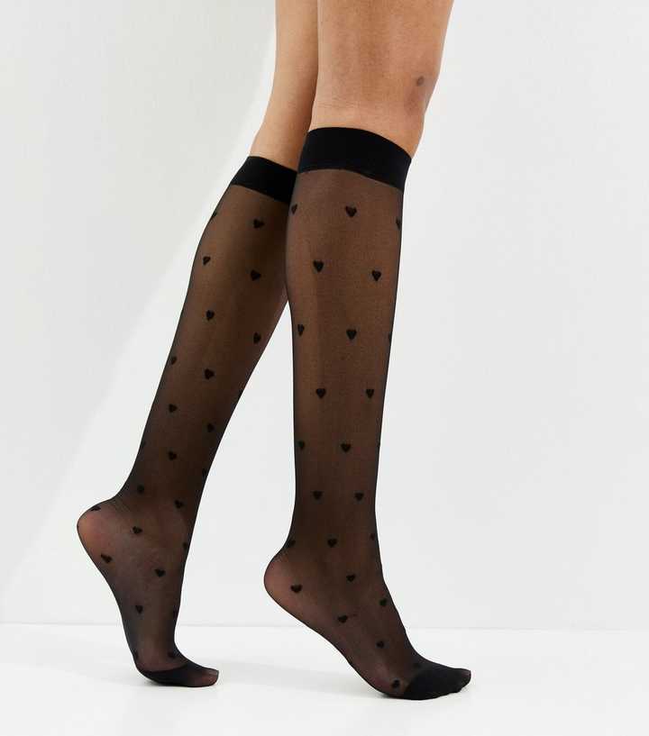 Black Heart Knee High Tights