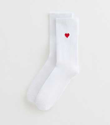 White Embroidered Heart Tube Sock