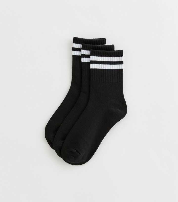 Pack of 3 Black Contrast Stripe Ribbed Tube Ankle Socks