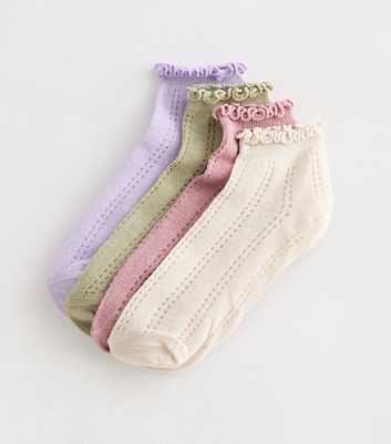 Pack of 4 Multicoloured Frilly Trimmed Trainer Socks