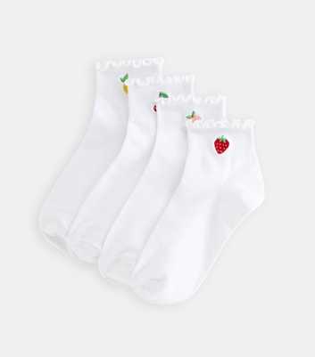 Pack of 4 White Fruit Embroidered Socks
