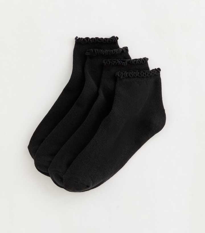 Pack of 4 Black Frilly Trimmed Socks