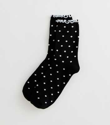 Black Polka Dot Frill Trim Socks