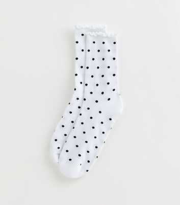 White Polka Dot Frill Trim Socks