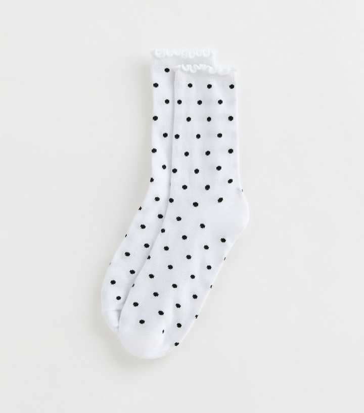White Polka Dot Frill Trim Socks