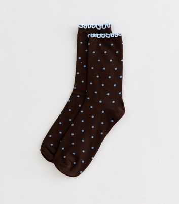 Brown Polka Dot Frill Trim Socks