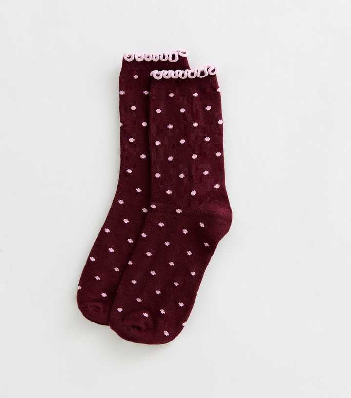 Red Polka Dot Frill Trim Socks